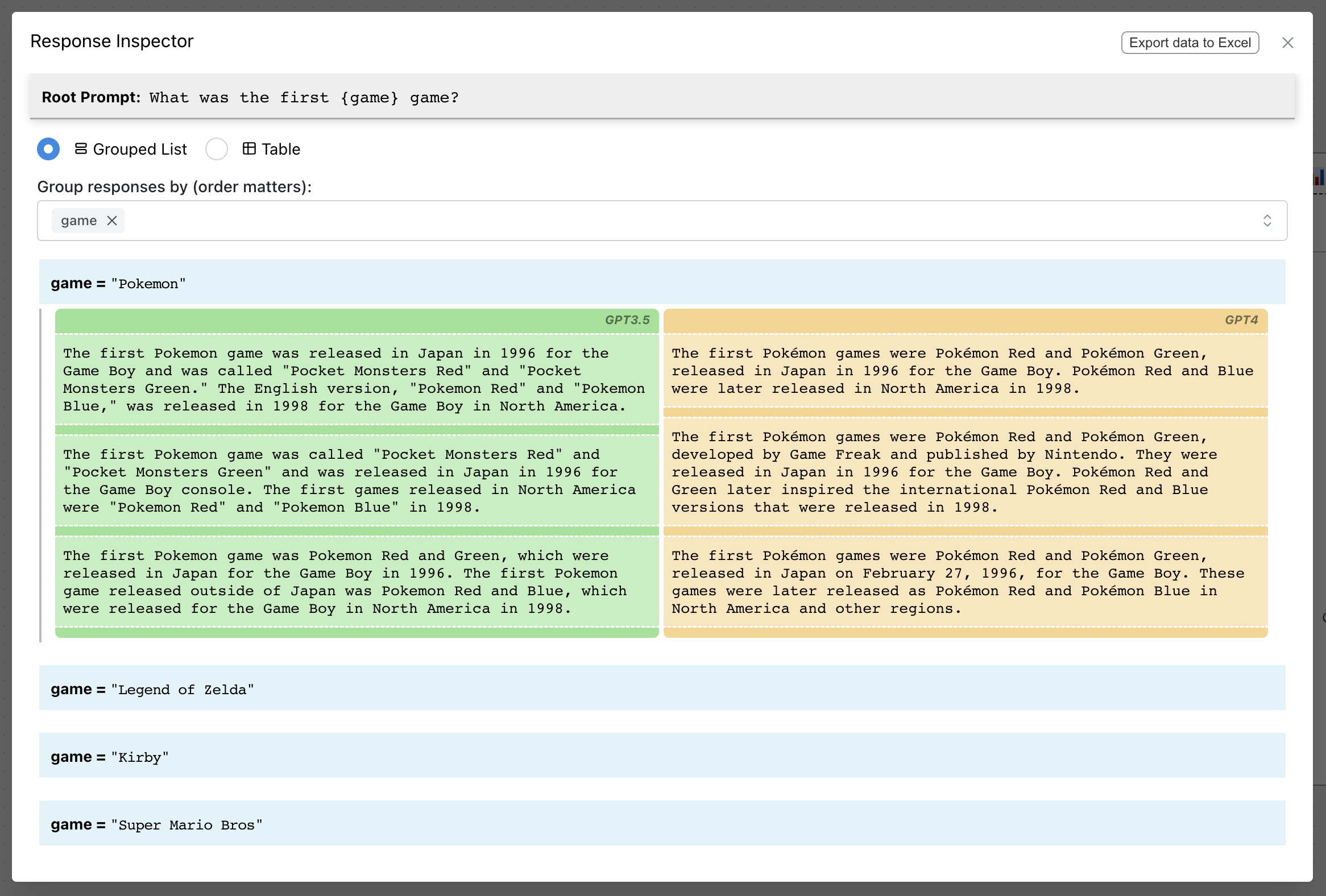 Grouped list layout